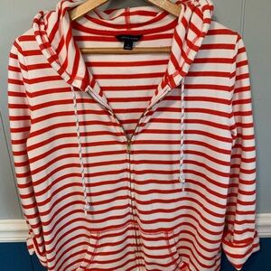 Full Zip Red and White Striped Hoodie